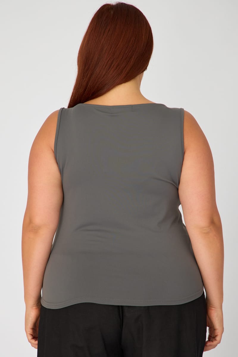 Grey Basic Top Sleeveless Square Neck Double Layered for YouandAll Fashion