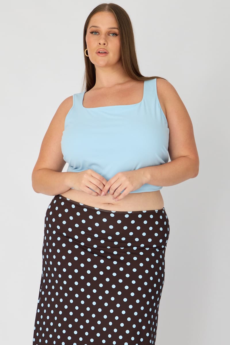 Blue Basic Top Sleeveless Square Neck Double Layered for YouandAll Fashion