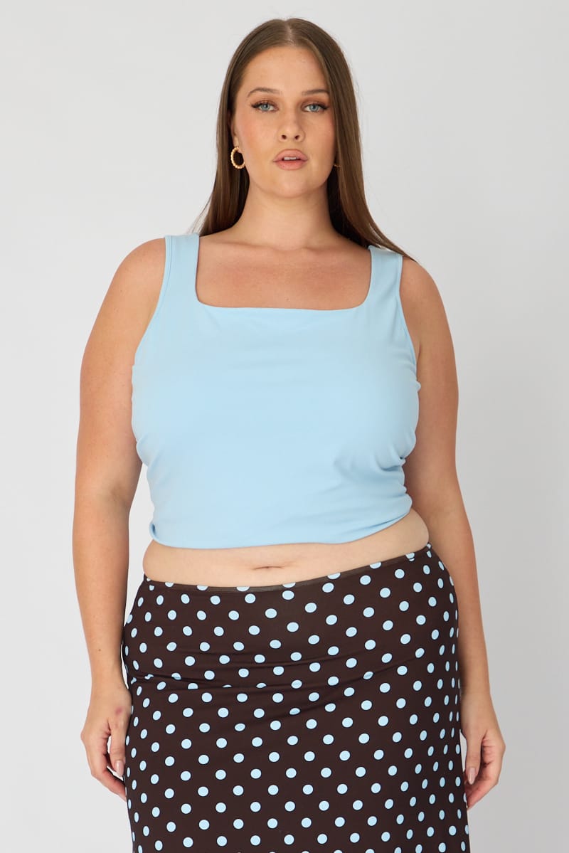 Blue Basic Top Sleeveless Square Neck Double Layered for YouandAll Fashion
