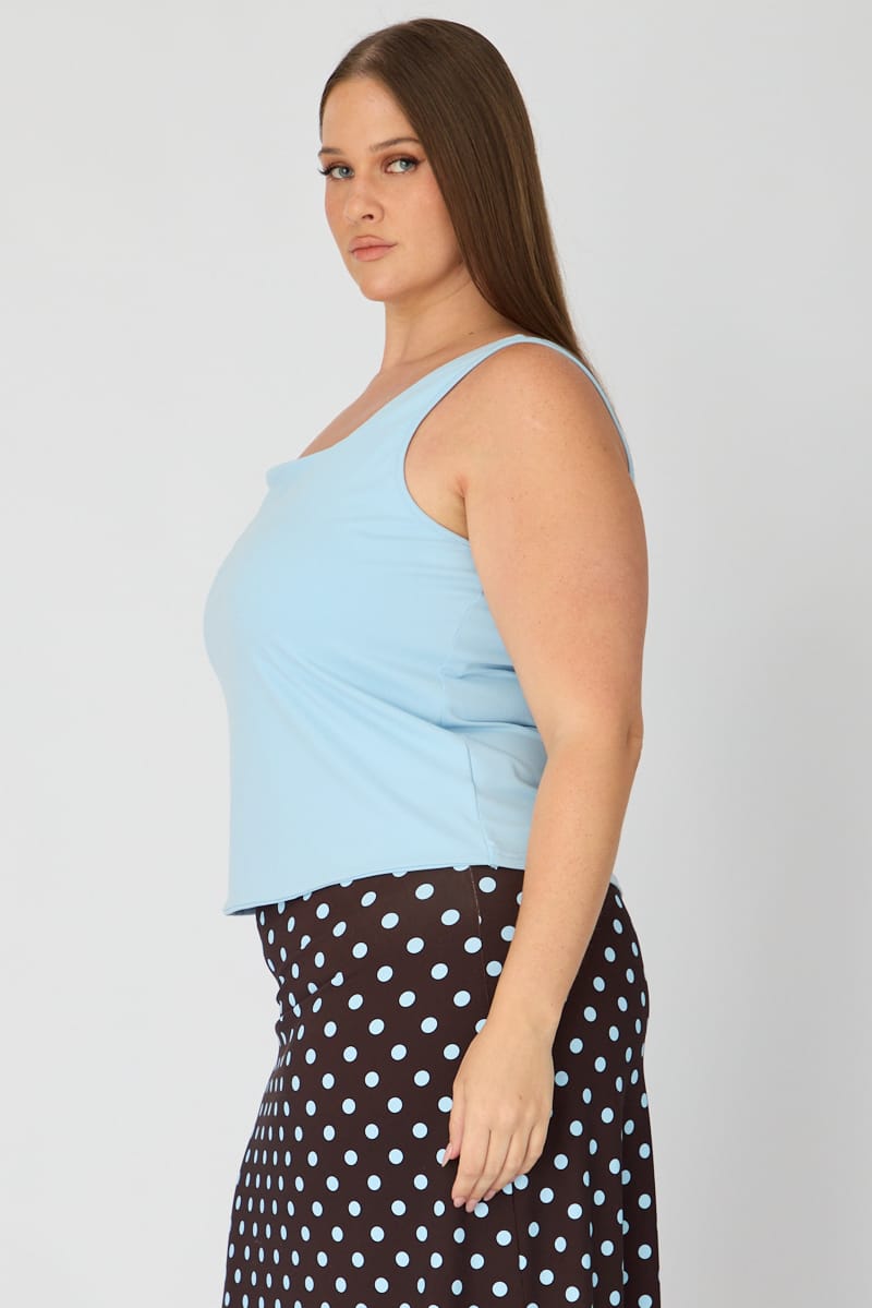 Blue Basic Top Sleeveless Square Neck Double Layered for YouandAll Fashion