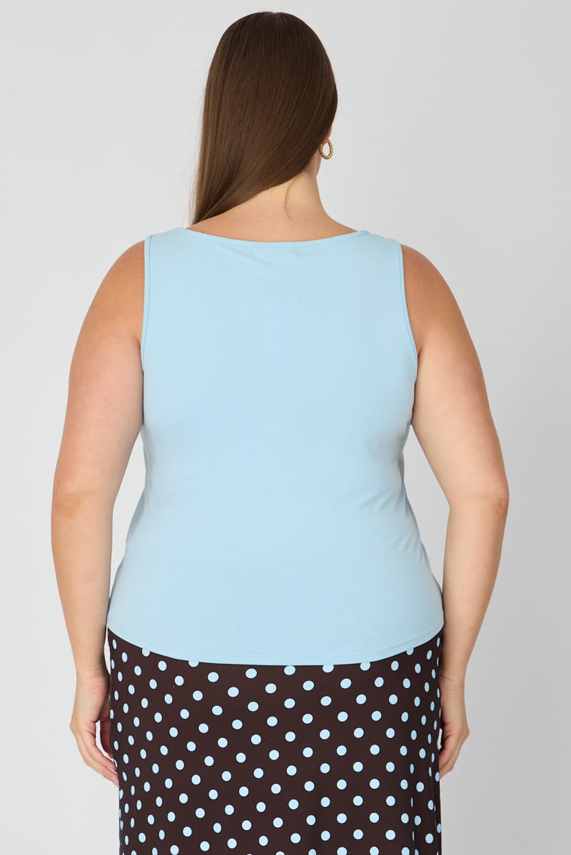 Blue Basic Top Sleeveless Square Neck Double Layered for YouandAll Fashion