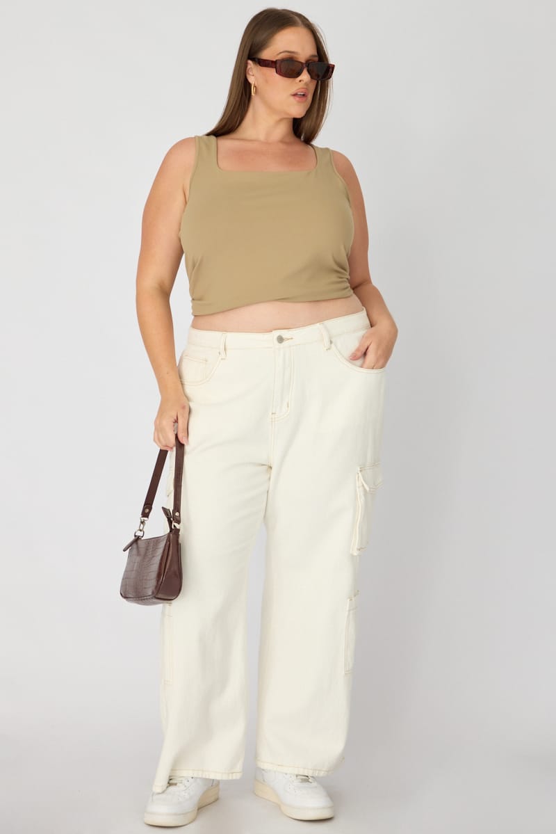 Brown Basic Top Sleeveless Square Neck Double Layered for YouandAll Fashion
