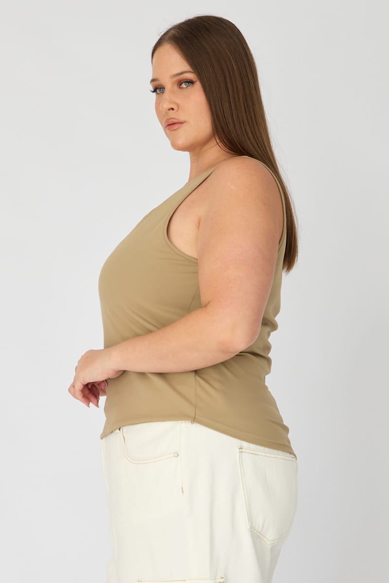 Brown Basic Top Sleeveless Square Neck Double Layered for YouandAll Fashion
