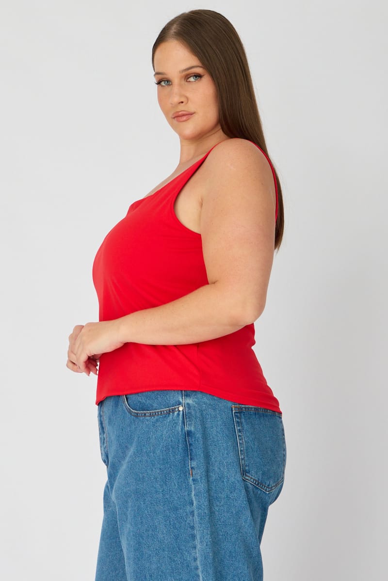 Red Basic Top Sleeveless Square Neck Double Layered for YouandAll Fashion