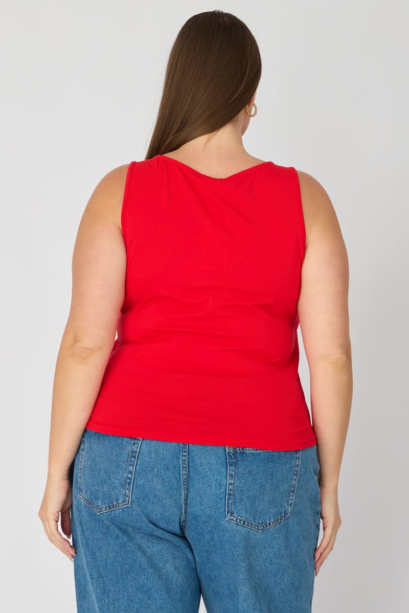 Red Basic Top Sleeveless Square Neck Double Layered for YouandAll Fashion