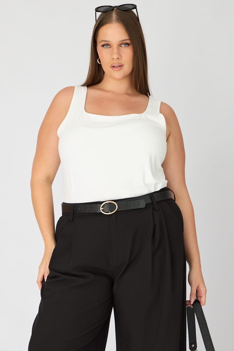 White Basic Top Sleeveless Square Neck Double Layered for YouandAll Fashion
