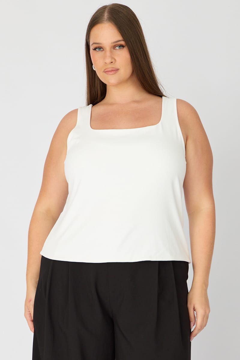 White Basic Top Sleeveless Square Neck Double Layered for YouandAll Fashion