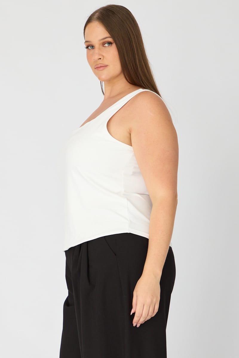 White Basic Top Sleeveless Square Neck Double Layered for YouandAll Fashion