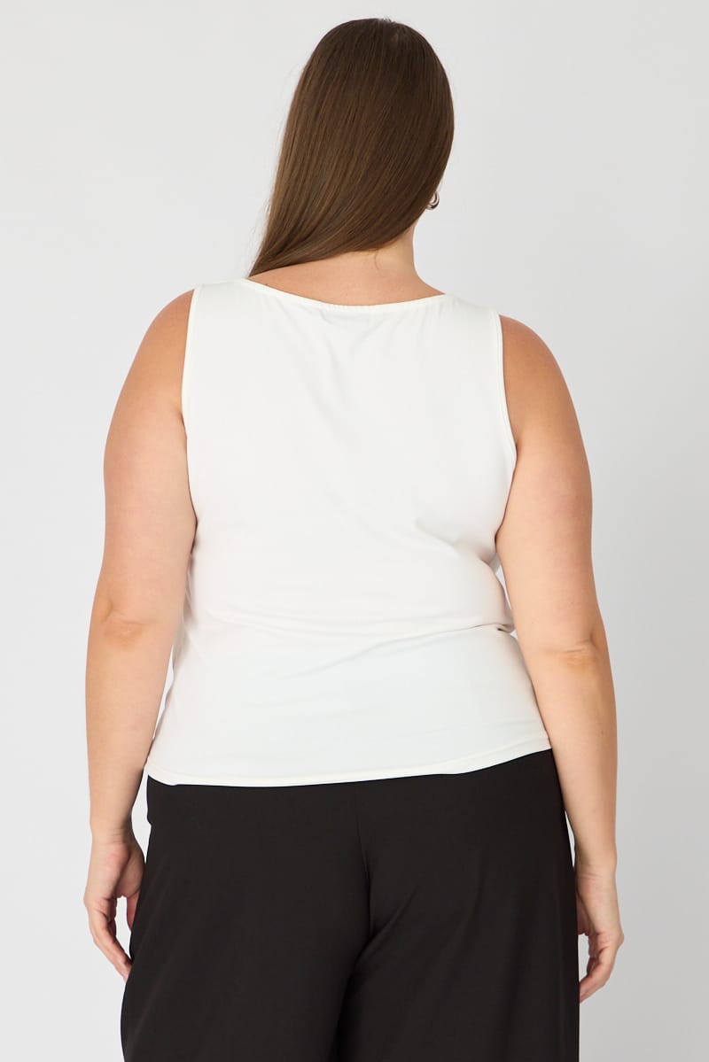 White Basic Top Sleeveless Square Neck Double Layered for YouandAll Fashion