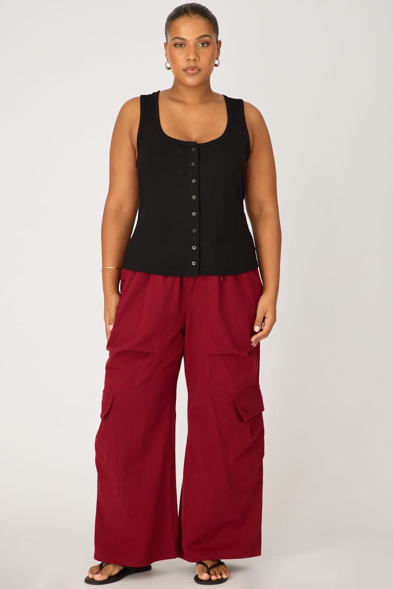 Black Tank Top Sleeveless Button Front Rib for YouandAll Fashion