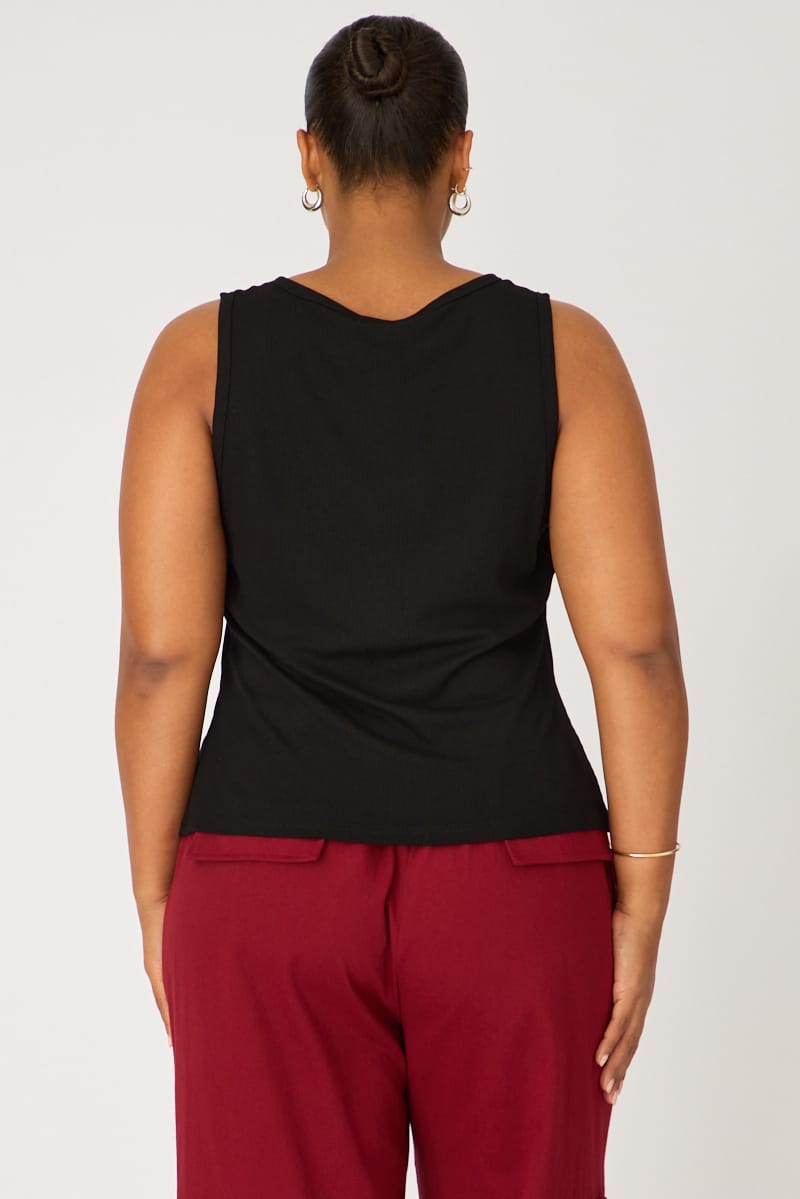 Black Tank Top Sleeveless Button Front Rib for YouandAll Fashion