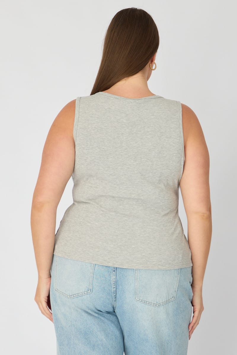 Grey Tank Top Sleeveless Button Front Rib for YouandAll Fashion
