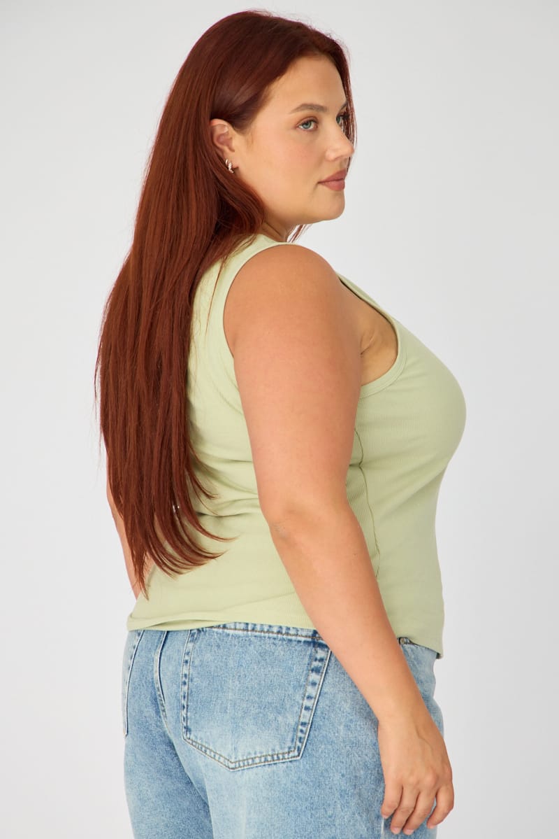Green Tank Top Sleeveless Button Front Rib for YouandAll Fashion