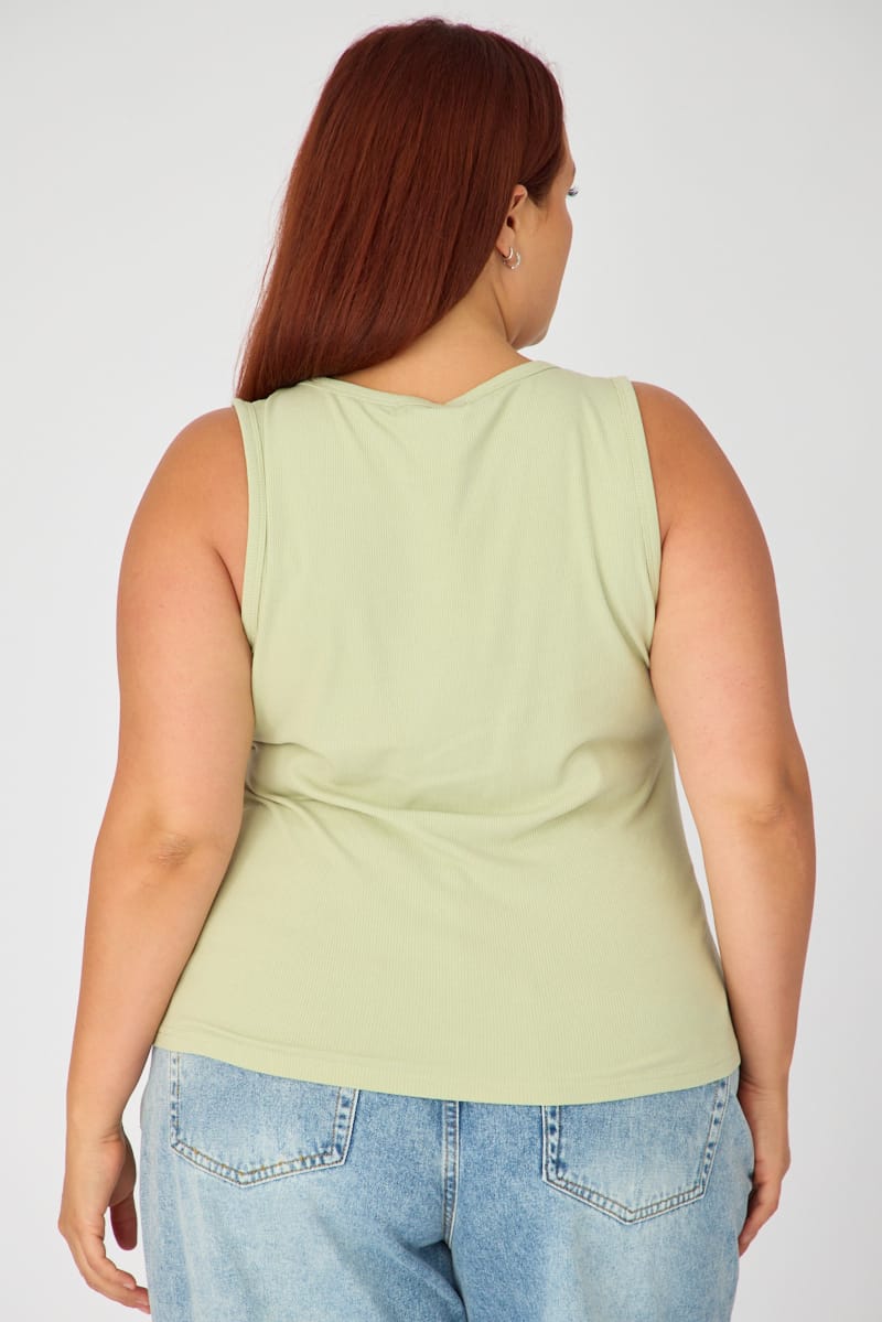 Green Tank Top Sleeveless Button Front Rib for YouandAll Fashion