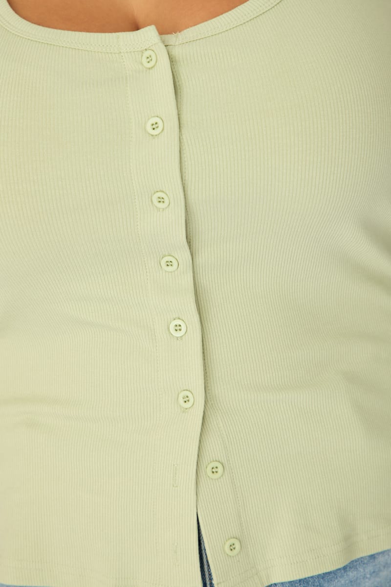 Green Tank Top Sleeveless Button Front Rib for YouandAll Fashion