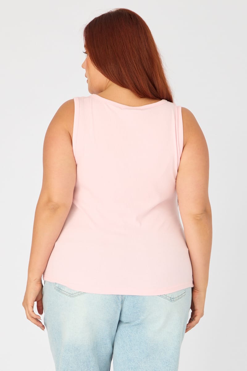 Pink Tank Top Sleeveless Button Front Rib for YouandAll Fashion