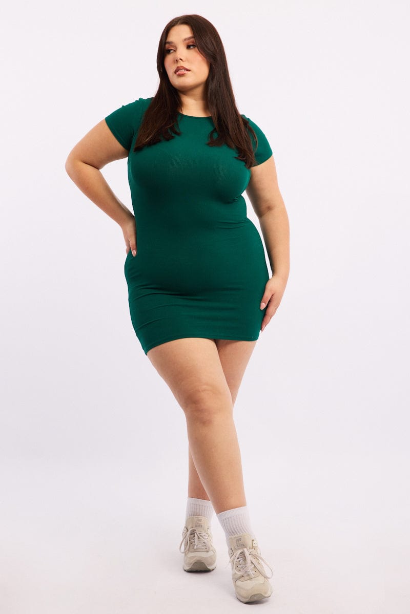 Plus Size Green Short Sleeve Green Rib Basic Dress | You + All | Shop Online | You & All Plus Size Green Short Sleeve Green Rib Basic Dress | You + All | Shop Online | You & All