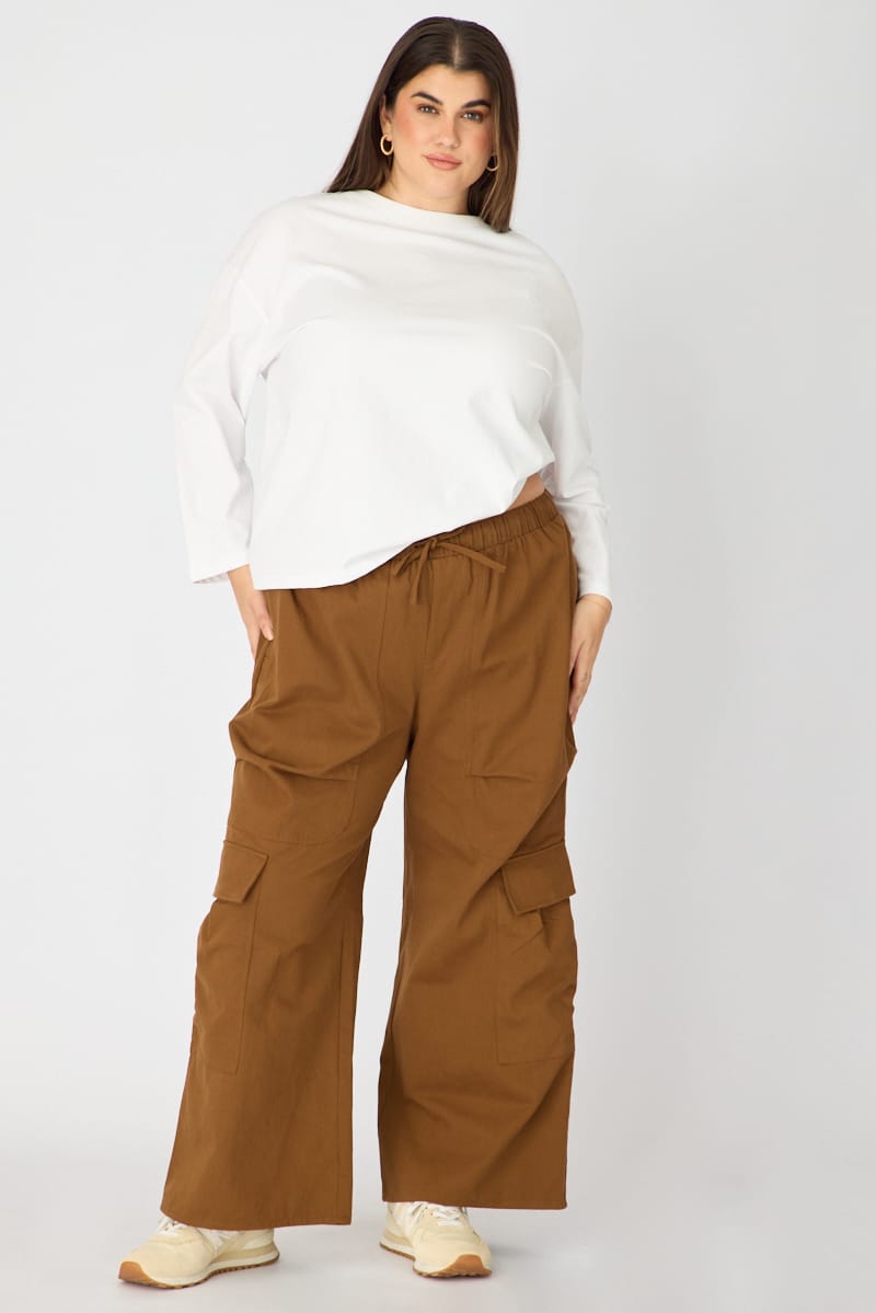 Brown Cargo Pants Drawstring Waist for YouandAll Fashion