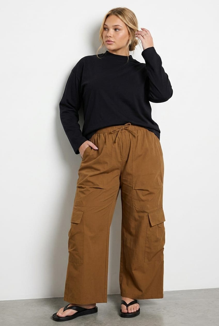 Brown Cargo Pants Drawstring Waist for YouandAll Fashion
