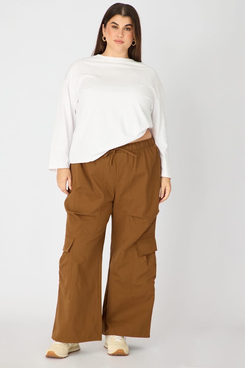 Brown Cargo Pants Drawstring Waist for YouandAll Fashion