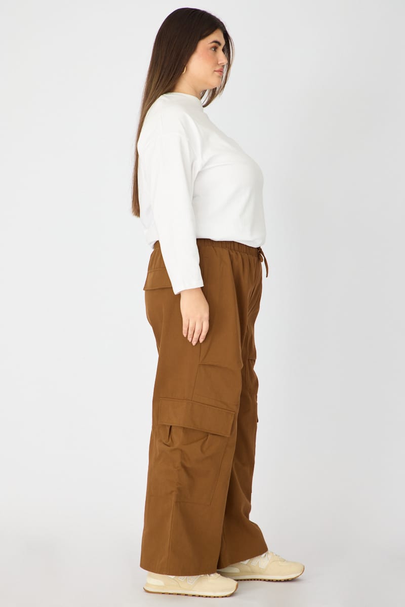 Brown Cargo Pants Drawstring Waist for YouandAll Fashion