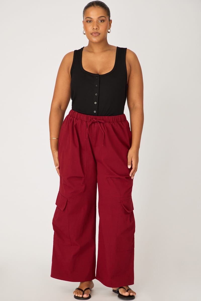 Red Cargo Pants Drawstring Waist for YouandAll Fashion