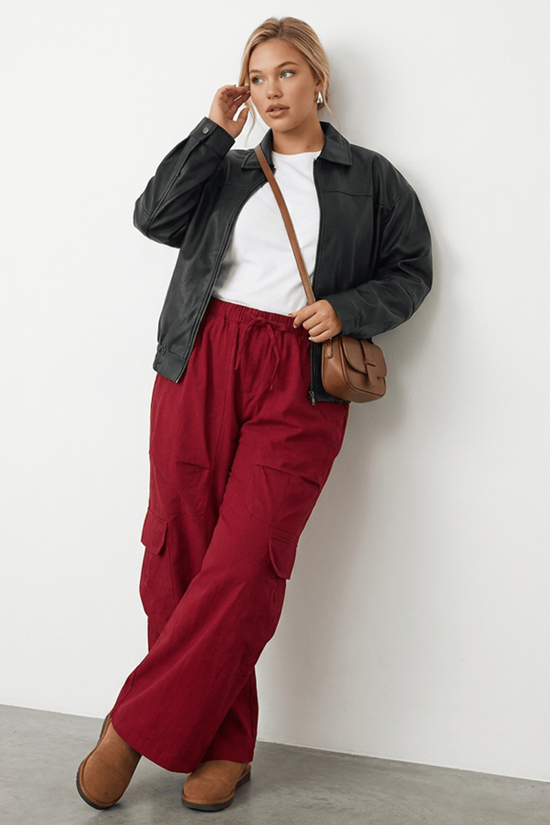 Red Cargo Pants Drawstring Waist for YouandAll Fashion