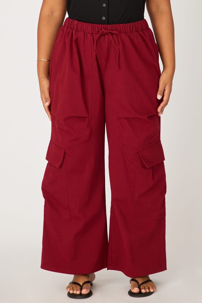 Red Cargo Pants Drawstring Waist for YouandAll Fashion