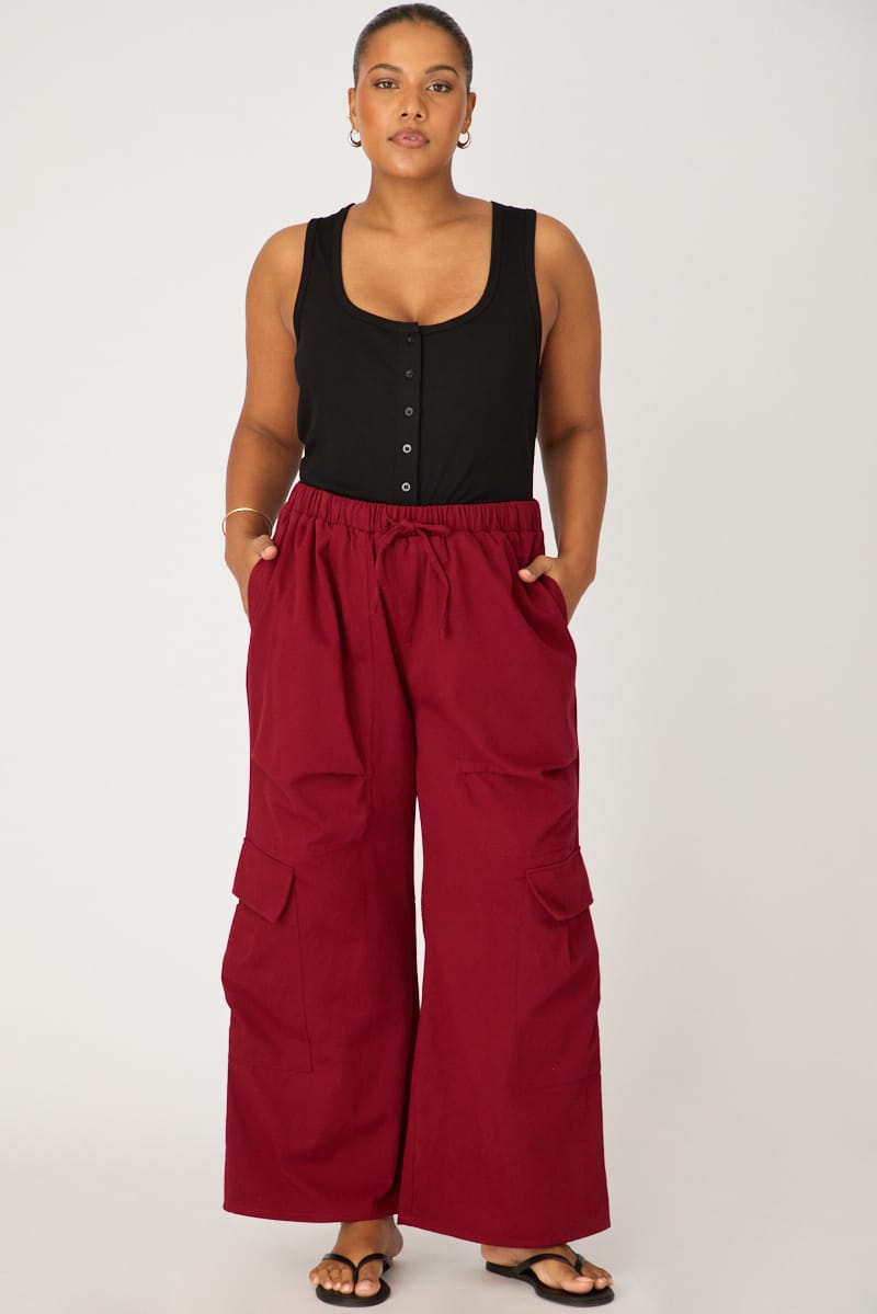 Red Cargo Pants Drawstring Waist for YouandAll Fashion