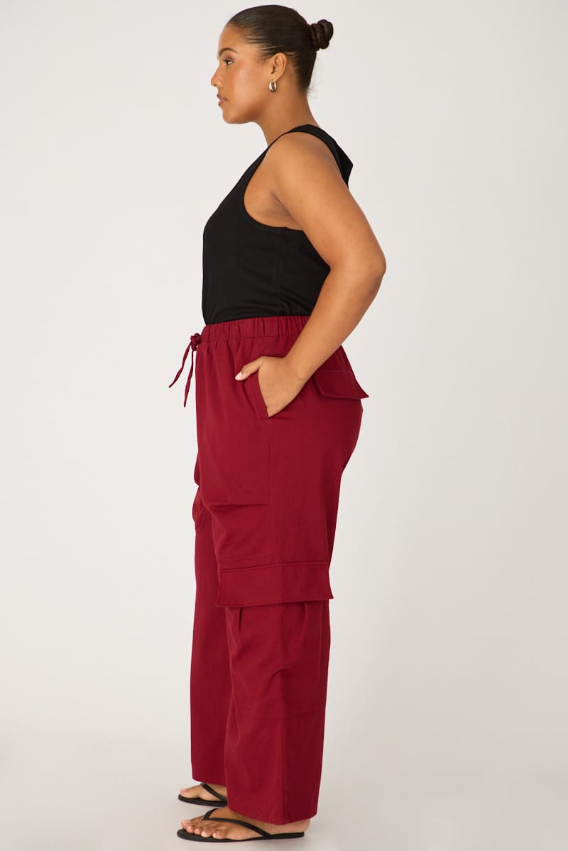 Red Cargo Pants Drawstring Waist for YouandAll Fashion