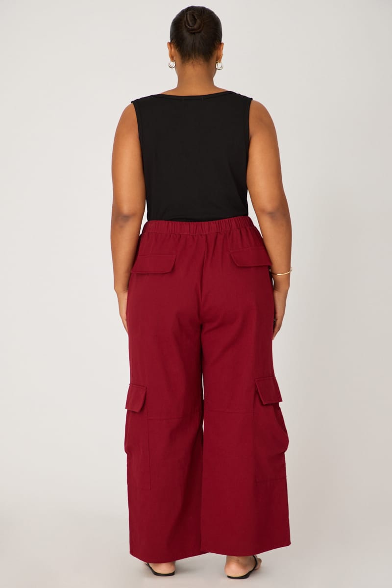 Red Cargo Pants Drawstring Waist for YouandAll Fashion