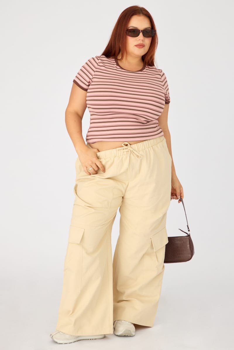 Beige Cargo Pants Drawstring Waist for YouandAll Fashion