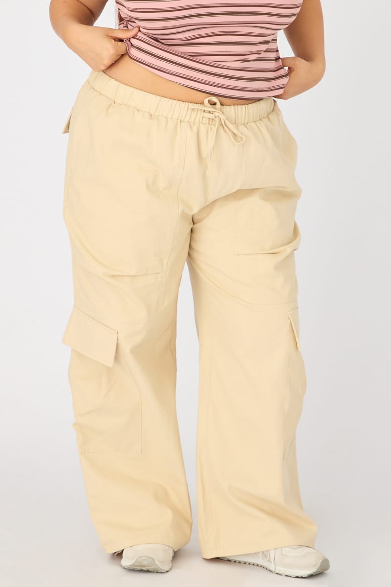 Beige Cargo Pants Drawstring Waist for YouandAll Fashion