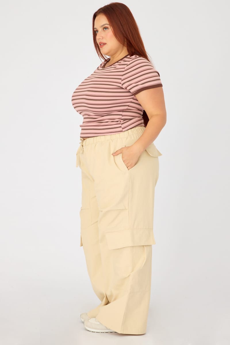 Beige Cargo Pants Drawstring Waist for YouandAll Fashion