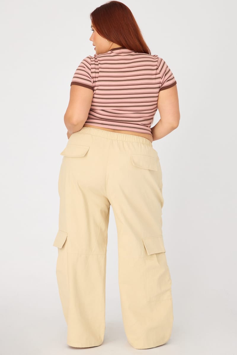 Beige Cargo Pants Drawstring Waist for YouandAll Fashion