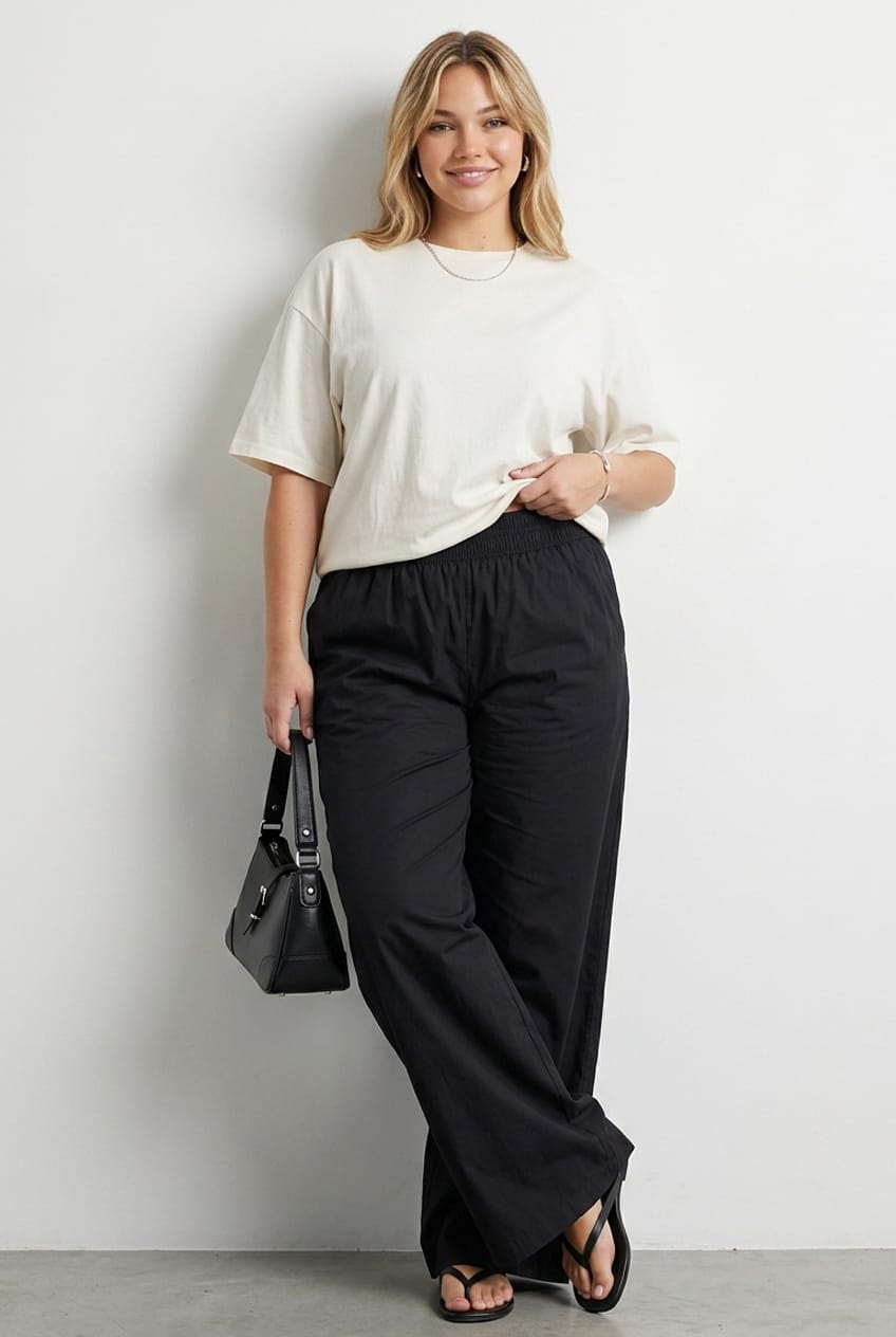 Black Wide Leg Pants Shirred Waist for YouandAll Fashion