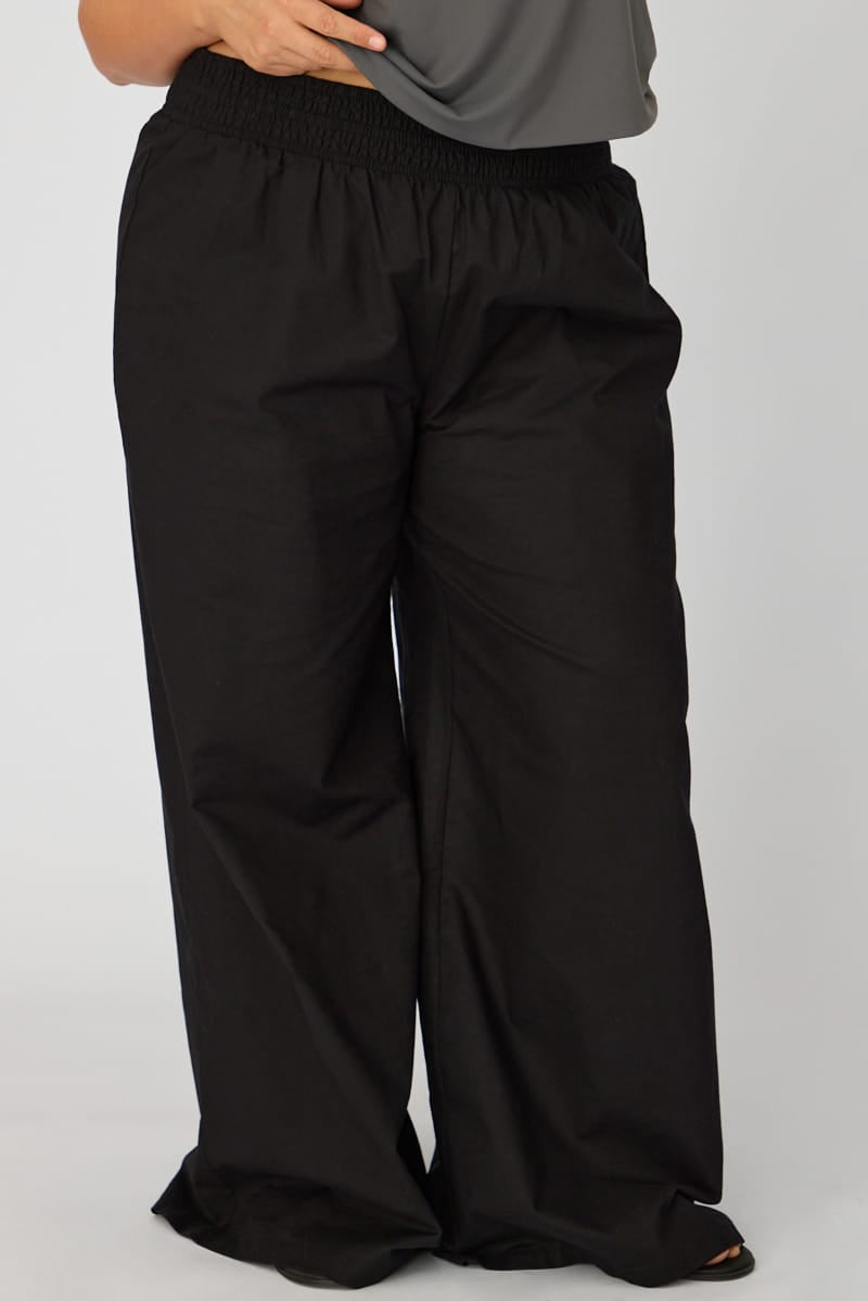 Black Wide Leg Pants Shirred Waist for YouandAll Fashion