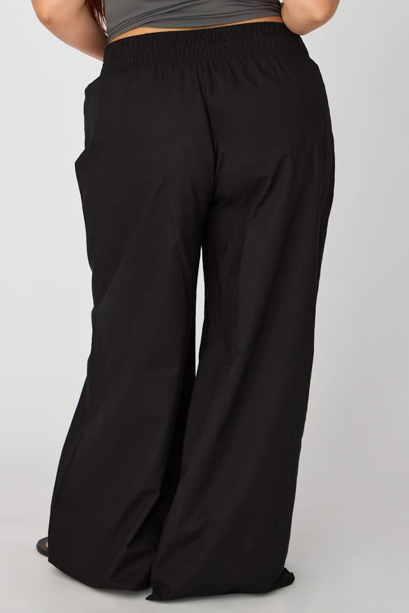 Black Wide Leg Pants Shirred Waist for YouandAll Fashion