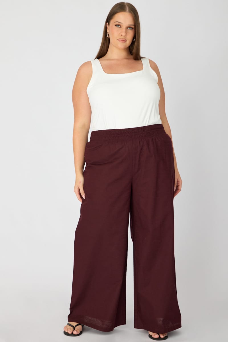 Brown Wide Leg Pants Shirred Waist for YouandAll Fashion