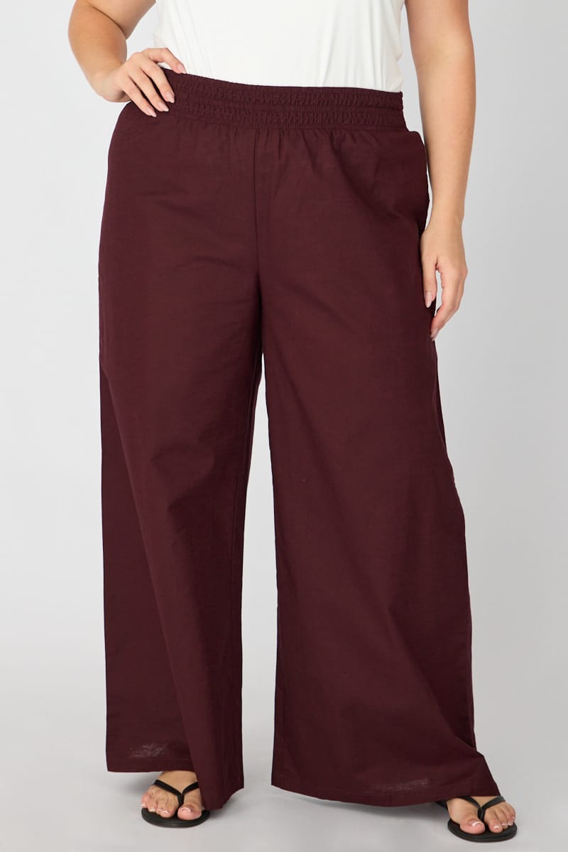 Brown Wide Leg Pants Shirred Waist for YouandAll Fashion