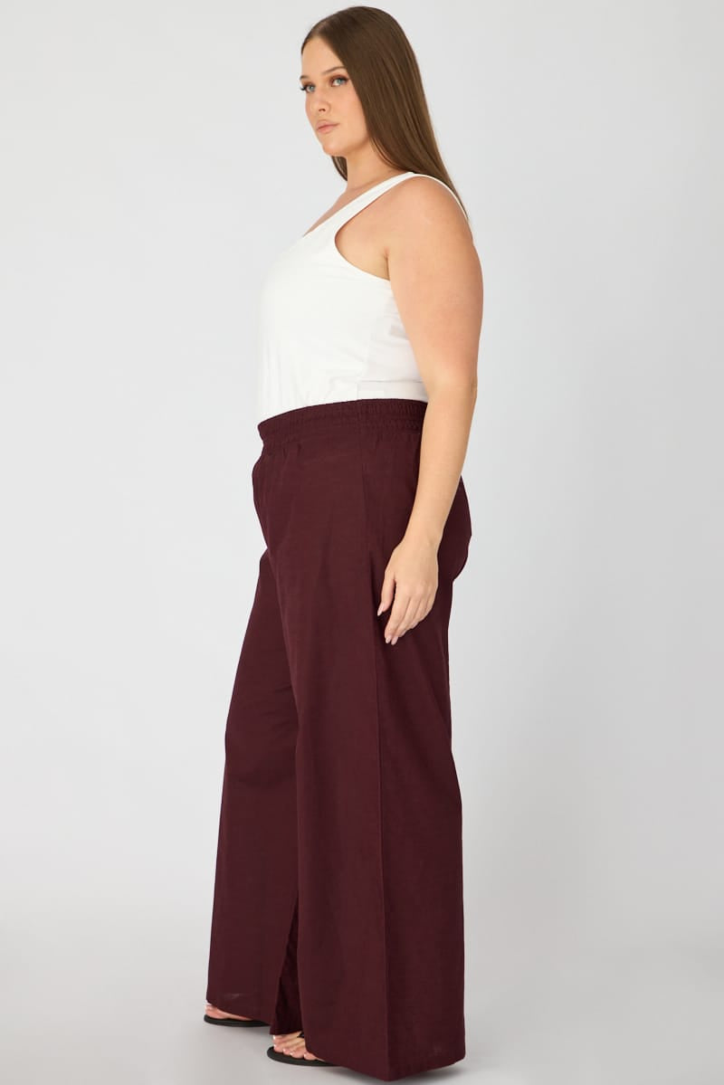 Brown Wide Leg Pants Shirred Waist for YouandAll Fashion