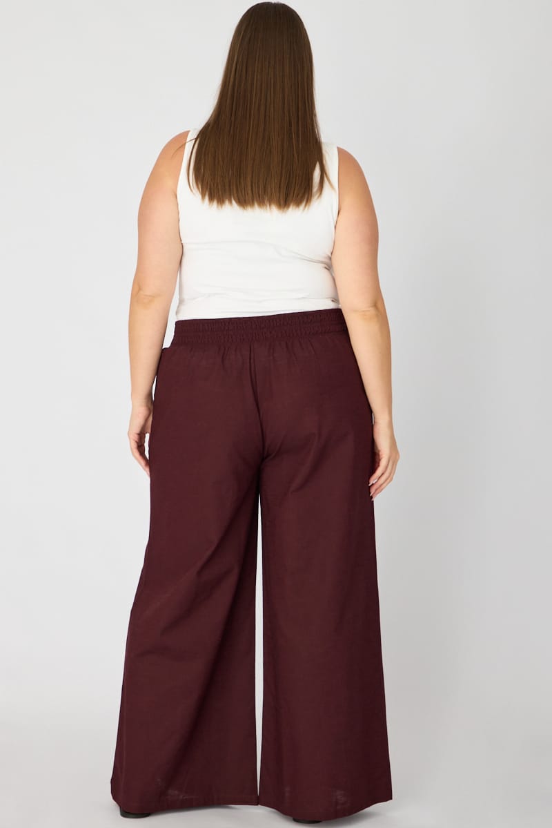 Brown Wide Leg Pants Shirred Waist for YouandAll Fashion