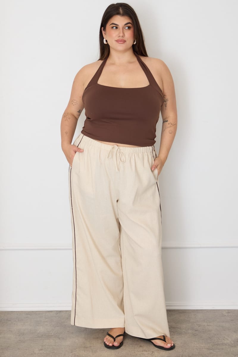 Beige Wide Leg Pants Side Stripe for YouandAll Fashion