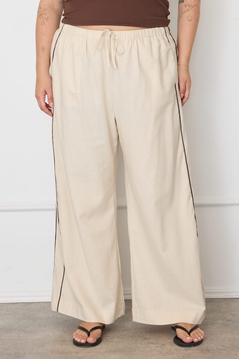Beige Wide Leg Pants Side Stripe for YouandAll Fashion