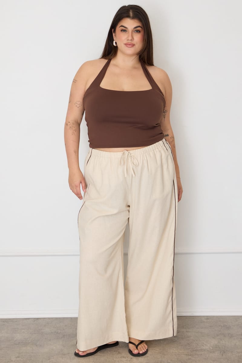 Beige Wide Leg Pants Side Stripe for YouandAll Fashion