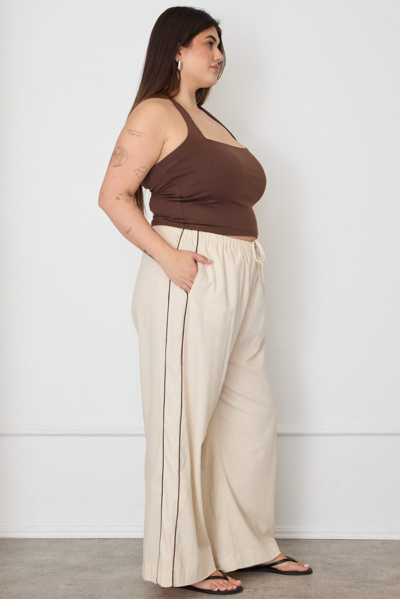 Beige Wide Leg Pants Side Stripe for YouandAll Fashion