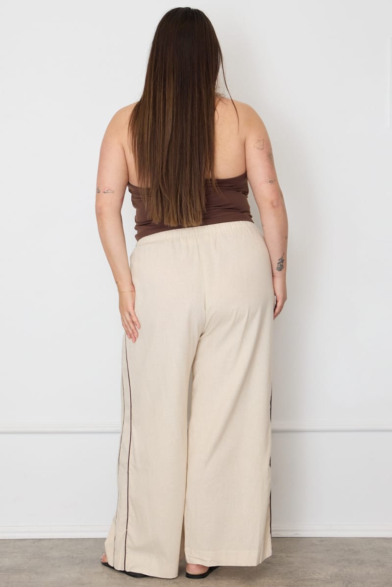 Beige Wide Leg Pants Side Stripe for YouandAll Fashion