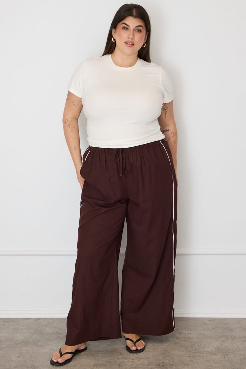 Brown Wide Leg Pants Side Stripe for YouandAll Fashion