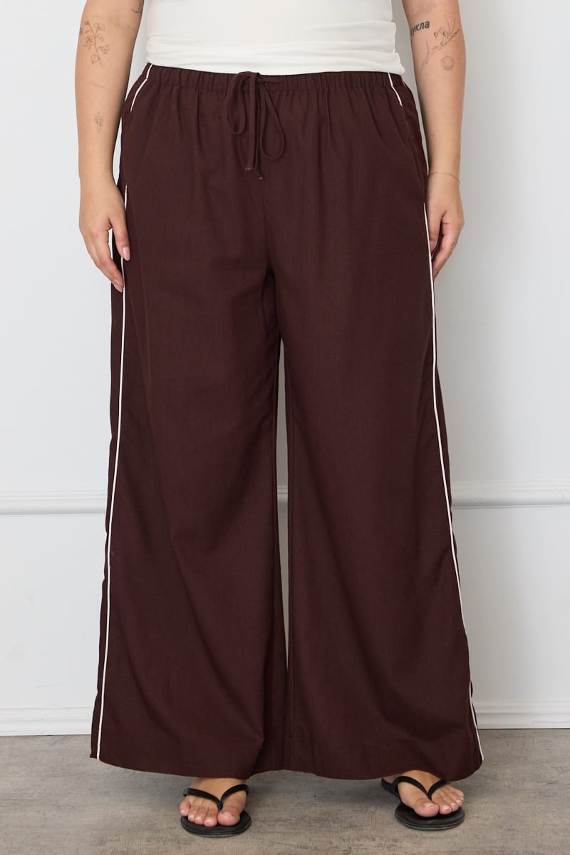 Brown Wide Leg Pants Side Stripe for YouandAll Fashion