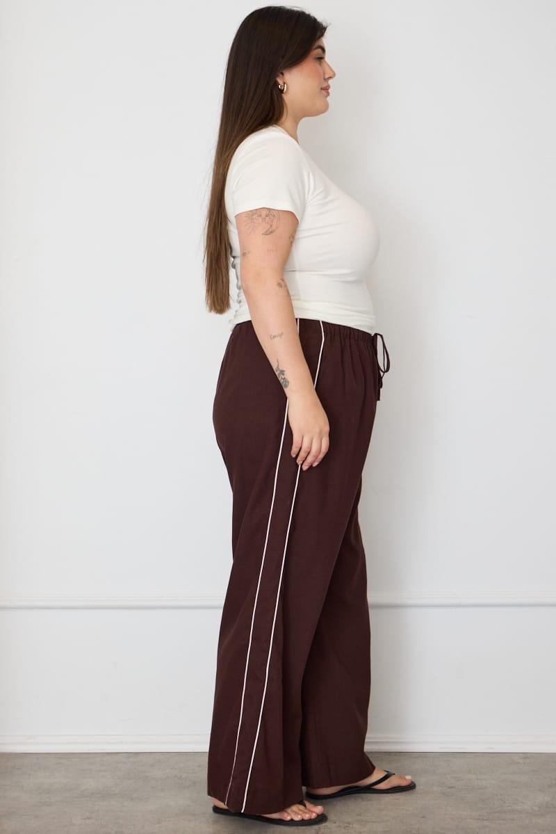 Brown Wide Leg Pants Side Stripe for YouandAll Fashion